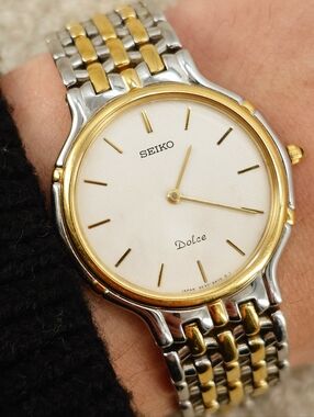 Seiko Unisex Watch Dolce 5E30-6A00 Ultra Thin Two-Tone JDM Dress 32mm Vintage
